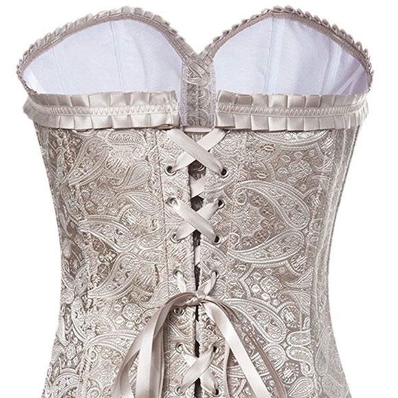 Gray Brocade Lace Boned Renaissance Corset - Picture 3 of 5